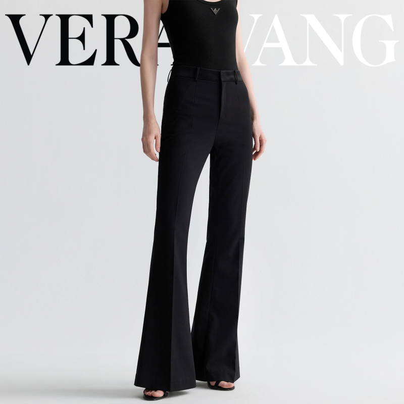 Vera Wang Black High-Elastic Casual Flared Pants for Women, Autumn Designer Style, Simple Slim Fit Versatile Elegant Pants Vera Wang Black High-Elastic Casual Flared Pants for Women, Autumn Designer Style, Simple Slim Fit Versatile Elegant Pants