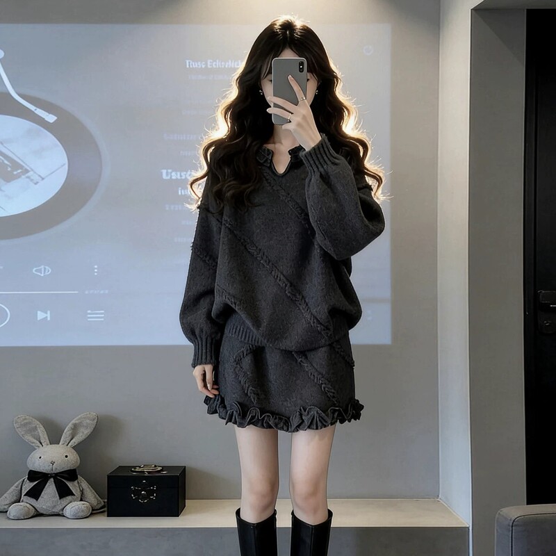 Uamtor Korean Style Sweet and Lazy Sweater Casual Suit for Women, Autumn Knitted Top and Skirt Two-Piece Set Uamtor Korean Style Sweet and Lazy Sweater Casual Suit for Women, Autumn Knitted Top and Skirt Two-Piece Set