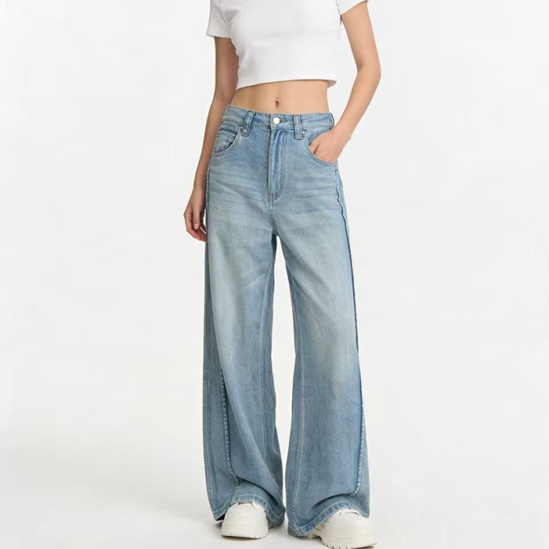[Angel Exclusive] Imported Lyocell Blend Light Blue Vintage Line Straight Wide-Leg Jeans 5279