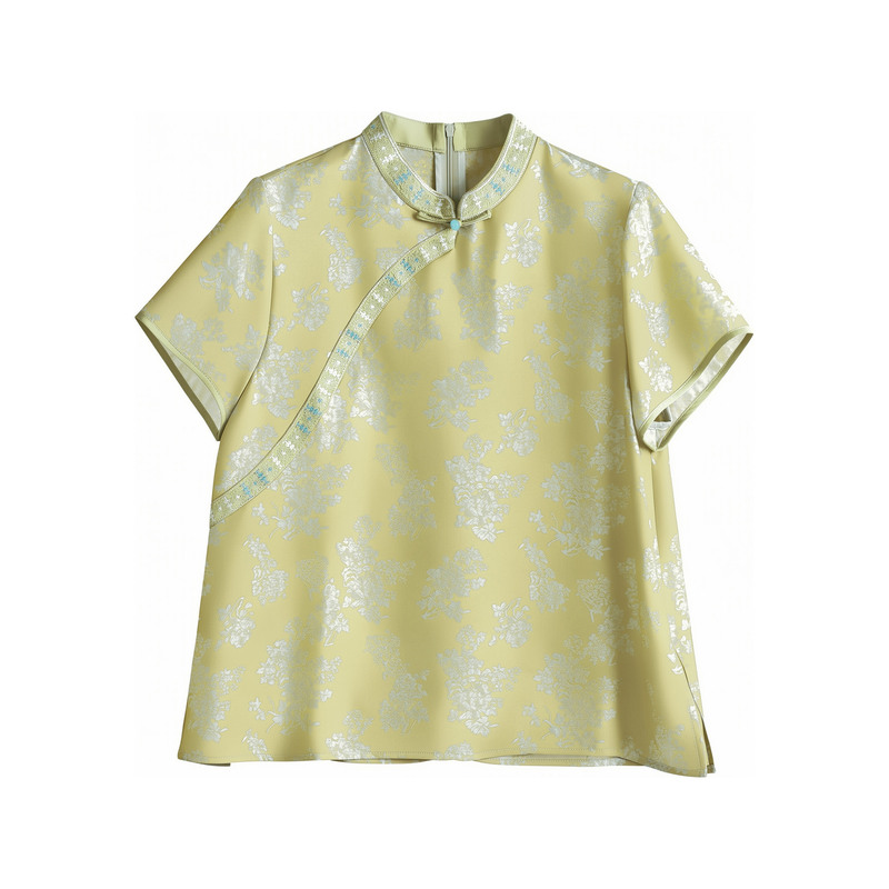 【Golden Embroidery】New Chinese-Style Heavy-Duty Stand-Collar Shirt with Hidden Pattern Jacquard and Lightweight Short Sleeves Dxs5629