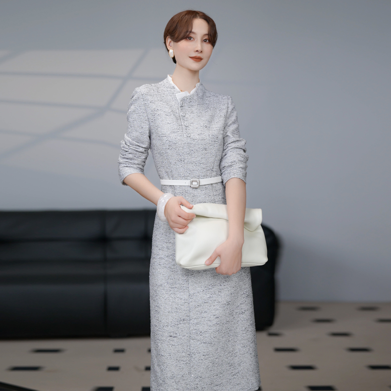 Luge Autumn New Elegant Dress Women's Long Sleeve Waist-Cinching Mid-Length Commuting Style Slimming Dress
