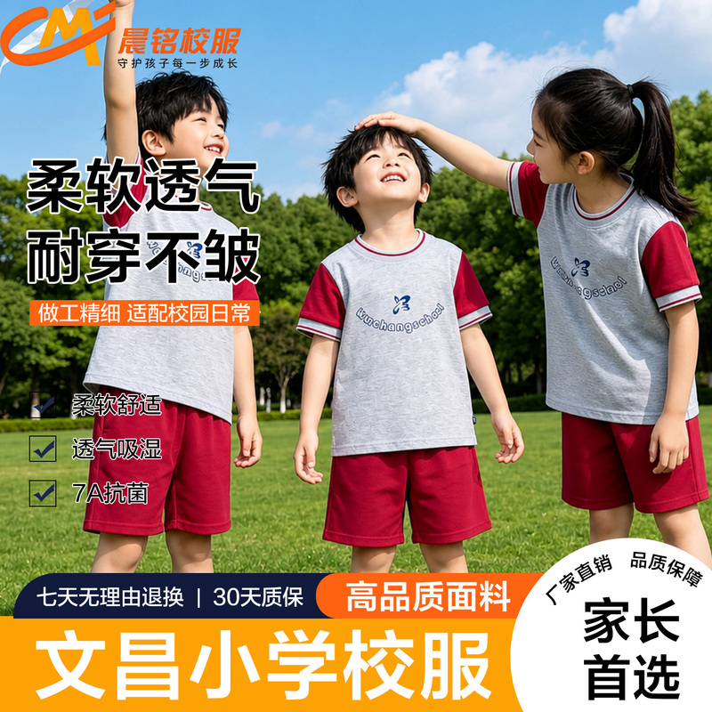 【Chenming】Guangzhou Liwan District Wenchang Primary School Summer Uniform for Boys and Girls, Short-Sleeved Top and Shorts Sportswear