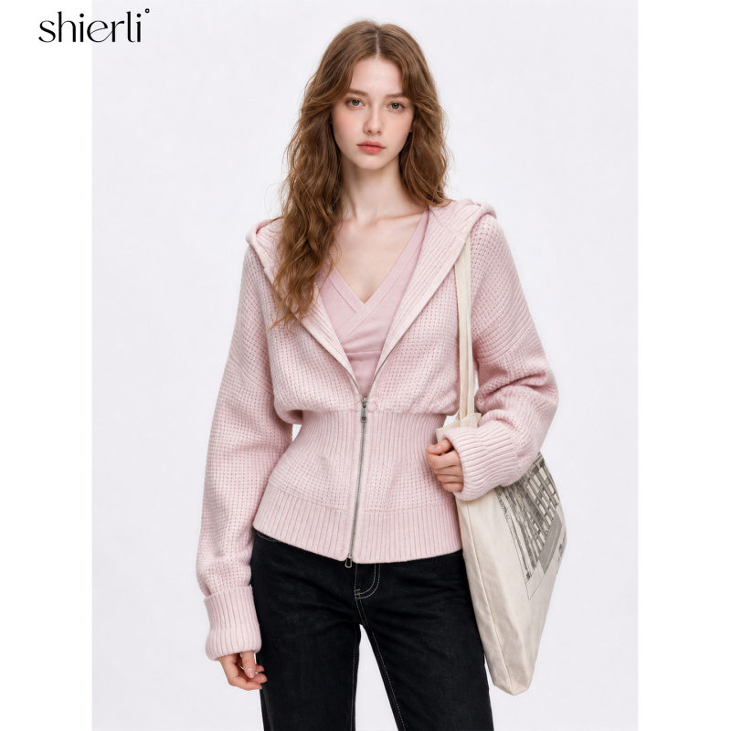 Shierli French Sweet Style Waist-Cinching Pink Waffle Knit Sweatshirt Jacket for Women 2026 Autumn and Winter Sweater Shierli French Sweet Style Waist-Cinching Pink Waffle Knit Sweatshirt Jacket for Women 2026 Autumn and Winter Sweater