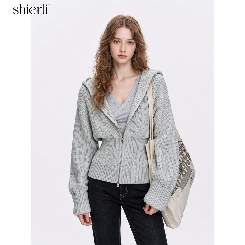 Shierli Elegant Commuter Style Waist-Cinching Relaxed Fit Waffle Knit Sweatshirt Thick Coat for Women 2026 Autumn Sweater Shierli Elegant Commuter Style Waist-Cinching Relaxed Fit Waffle Knit Sweatshirt Thick Coat for Women 2026 Autumn Sweater