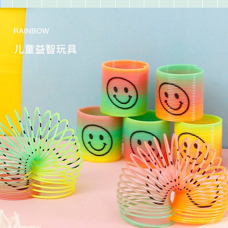 Rainbow Circle Children's Stacking Rings Smiley Face Rainbow-Colored Spring Toys Educational Stacking Toys Parent-Child Interactive Rainbow Stacker