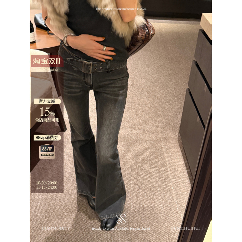 Sun11【Punk Belt Pants】Vintage Heavy Cotton Stretch Flared Pants for Women, Winter Slim-Fit Low-Waist Drapey Jeans Sun11【Punk Belt Pants】Vintage Heavy Cotton Stretch Flared Pants for Women, Winter Slim-Fit Low-Waist Drapey Jeans