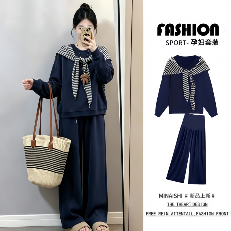 Fashionable Maternity Wear for Spring and Autumn, Stylish and Relaxed Style Set + Shawl Three-Piece Set, Complete Outfit for Pregnant Women Fashionable Maternity Wear for Spring and Autumn, Stylish and Relaxed Style Set + Shawl Three-Piece Set, Complete Outfit for Pregnant Women