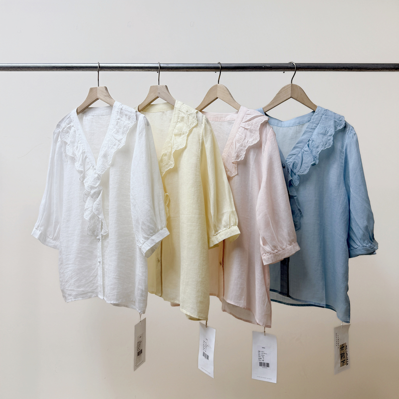 【Under the Tree.】 No Restock】42-Count Ramie Heavy Embroidery Lace Solid Color Women's Shirt 630 H62903 【Under the Tree.】 No Restock】42-Count Ramie Heavy Embroidery Lace Solid Color Women's Shirt 630 H62903