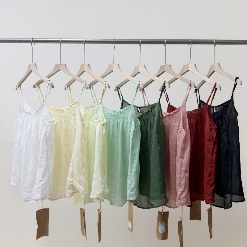 【No Restock~】Japanese-Style Artistic Loose-Fitting Slimming Ruched Ramie Camisole 615 H61302 【No Restock~】Japanese-Style Artistic Loose-Fitting Slimming Ruched Ramie Camisole 615 H61302