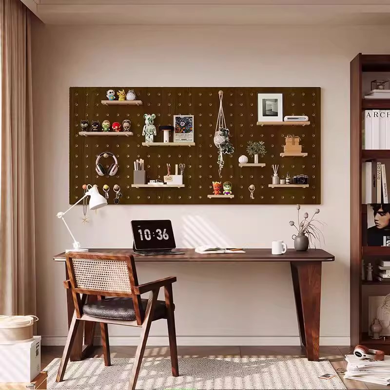 Medieval style solid wood hole board dressing mirror custom porch storage rack full body mirror decorative partition wall storage rack
