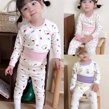 Girls' high-waisted belly-protecting home wear, baby boy's autumn clothes, long johns, pure i cotton underwear set, thickened boneless children's underwear