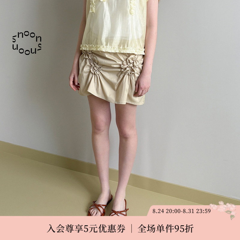 Snoon Three-Dimensional Rose Flower Pleated Short Skirt Unique French-Style Straight Skirt 26 New Summer Model Sinoon