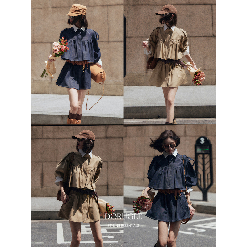 Dorugee'Wind Rises' 2026 New Style Pleated Windbreaker Retro Mid-Length Trench Coat for Women