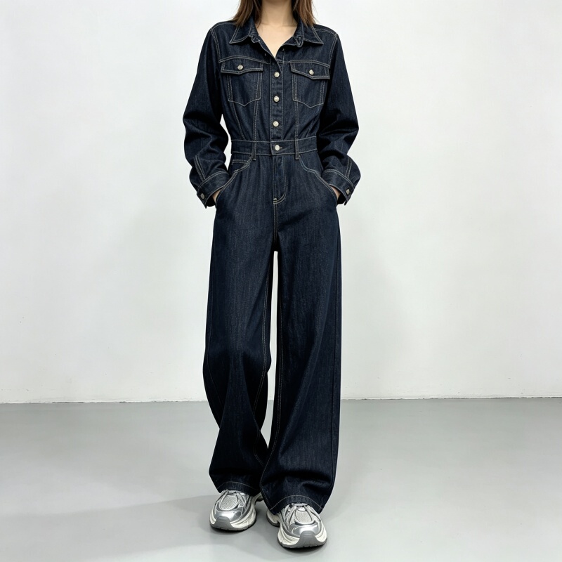 # H5-K8635 High-Quality Plain Blue American High Street Stylish and Unique Jumpsuit for Women, Non-Stretch # H5-K8635 High-Quality Plain Blue American High Street Stylish and Unique Jumpsuit for Women, Non-Stretch