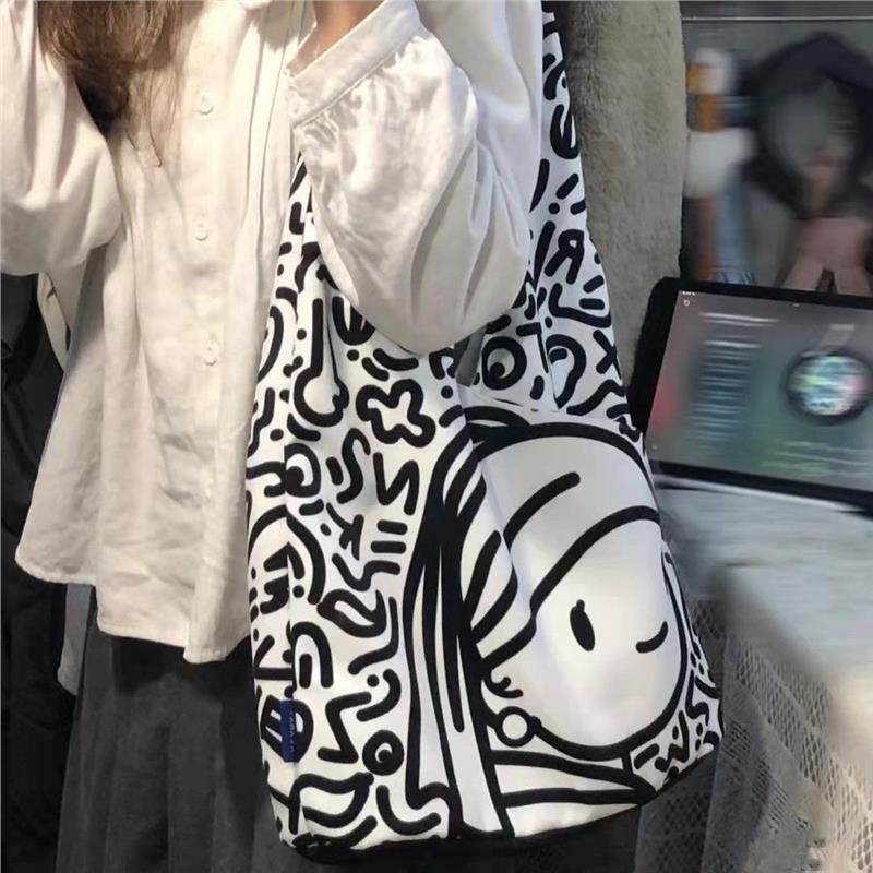 French Style 2026 New Trendy Original Canvas Bucket Bag Van Gogh Personalized Casual Retro Large Capacity Shoulder Bag for Women