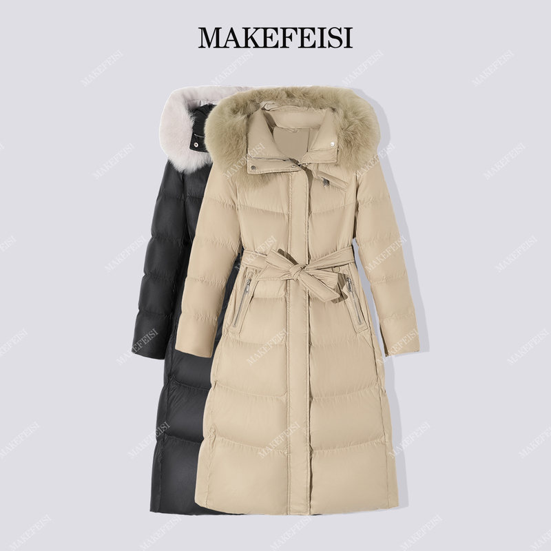 [Recommended by Huahua] Fox Fur Trim Hooded High-Waisted Mid-Length down Jacket M0200Y