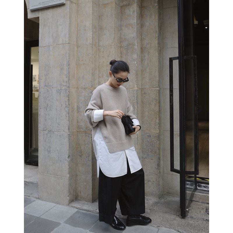 Weaving |    Stylish Layering, One Piece Gives the Effect of Two, Heavyweight High-Weight Wool Sweater