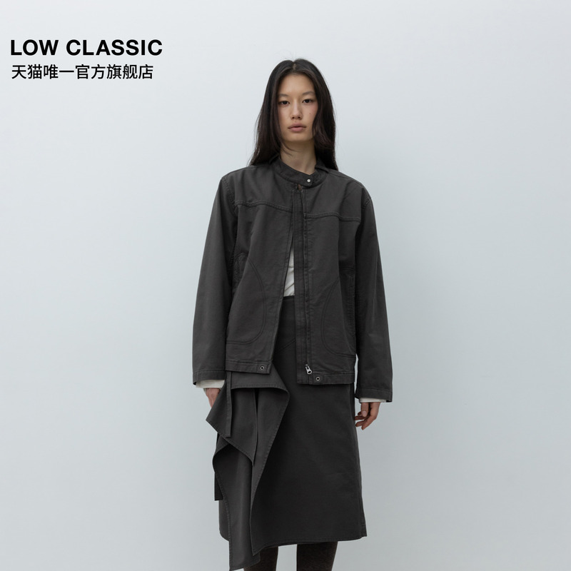 [New Products for Autumn and Winter] Low Classic Cotton Gray Motorcycle Jacket Short Style with Snap Button Design for Women Korean Style