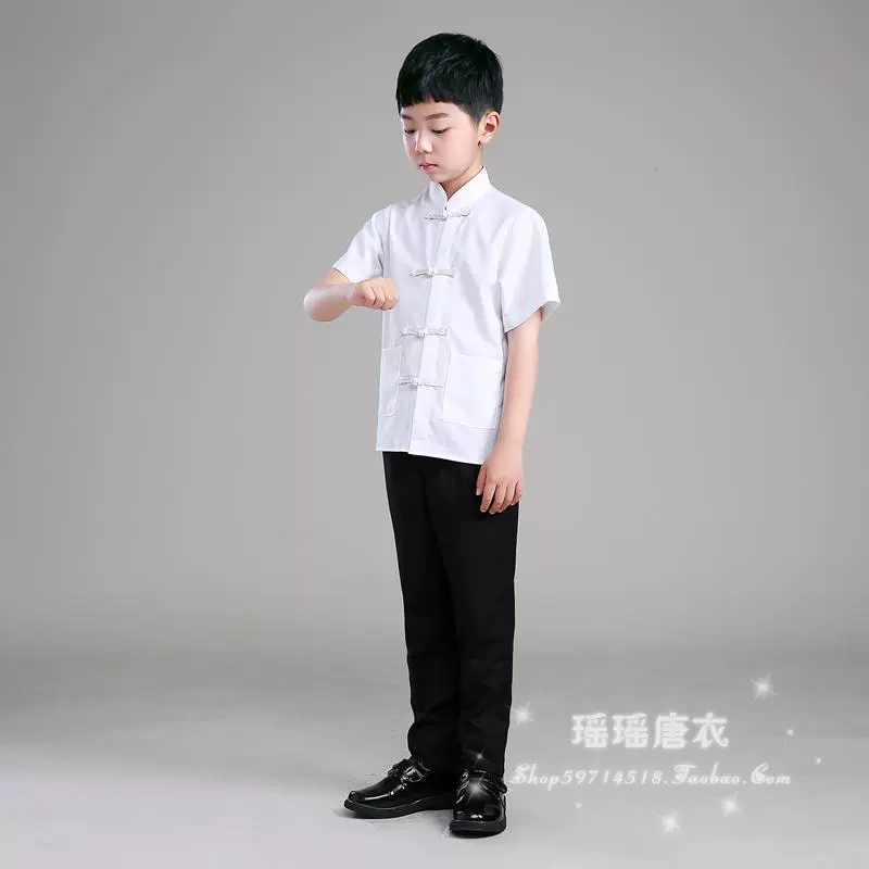 Chàng trai Trung Quốc phong cách Tang phù hợp với phong cách Trung Quốc Cộng Hòa của Trung Quốc sinh viên ăn mặc áo trẻ em áo sơ mi mùa xuân và mùa hè ăn mặc đọc trang phục