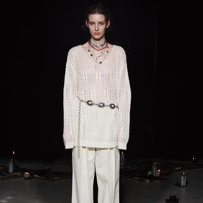 Wool Knitwear Loose-Fitting Hollow-Out Twisted Sweater Blouse