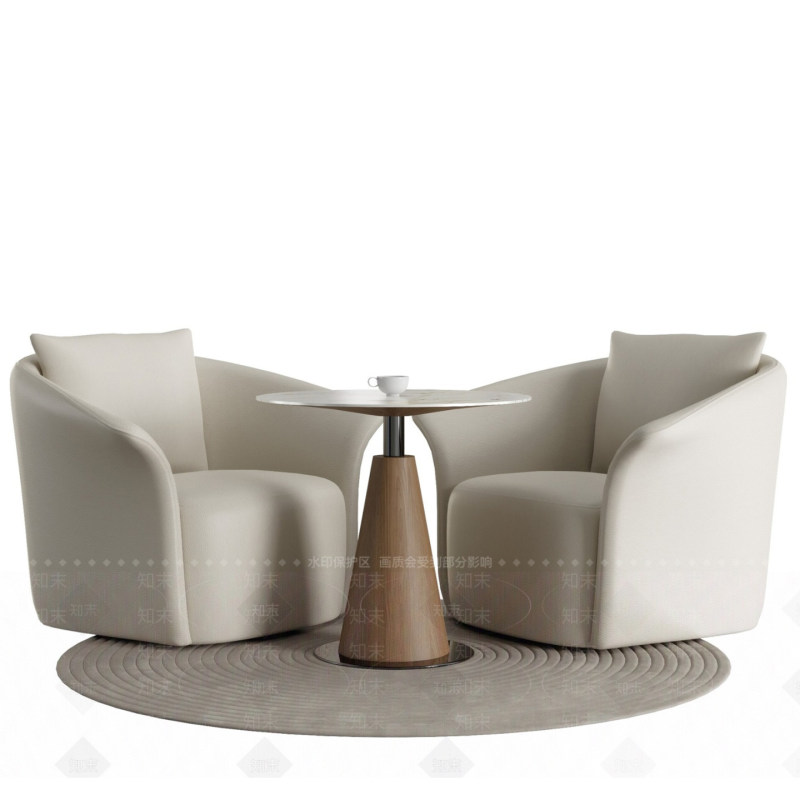 Modern Minimalist Double Sofa Chair and Off-White Round Table Set, Light Luxury High-End Living Room Furniture, Meeting Table and Chairs