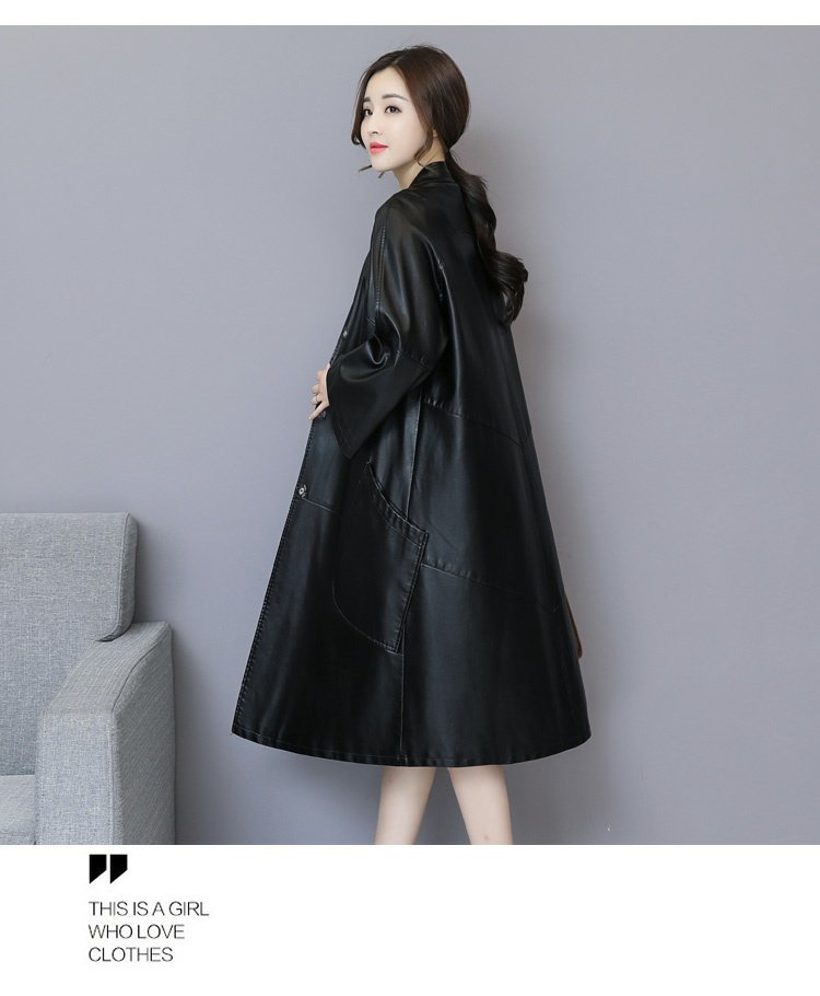 Mùa xuân 2018 mới và áo khoác da nữ Hained dài phần phiên bản Hàn Quốc của đầu gối qua áo khoác da nữ lỏng lẻo áo da nữ dáng dài