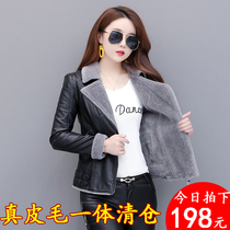 Henning Leather Jacket Woman short Genuine Leather Jacket 2021 New Autumn Winter Plus Suede Thickened Fur Integrated Coat Lamb Suede