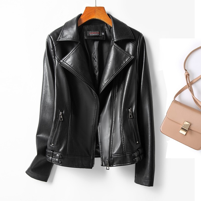 Genuine Leather Jacket for Women, High-End, Petite Size, 2026 Spring and Autumn New Style, Plus Size, Elegant Black Short Leather Jacket