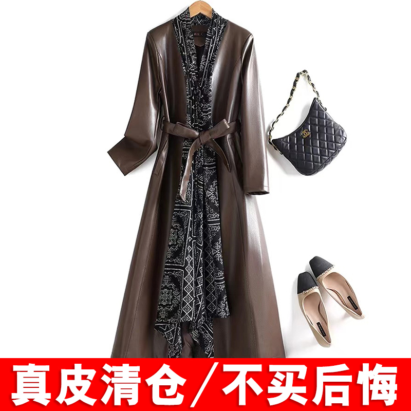 Genuine Leather Coat for Women, Mid-Length, Over-The-Knee, Sheepskin, 2025 Spring and Autumn New Style, Korean Version, Slimming, Elegant Trench Coat