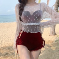Swimsuit female summer 2021 new sexy retro conservative student small chest steel tray gathered wine red one-piece swimsuit