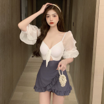 Swimwear Women summer 2021 new fairy Air conservative students one-piece skirt size chest gathering cover belly thin swimsuit