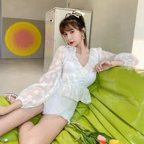 Swimsuit summer 2021 new sexy small chest gathered cover belly thin fashion super fairy slim long sleeve cover meat hot spring
