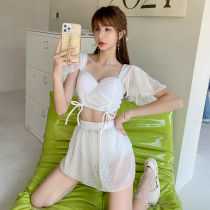 Swimsuit female summer 2021 New White split bikini small breast steel rest gathered cover belly thin sexy fairy fan