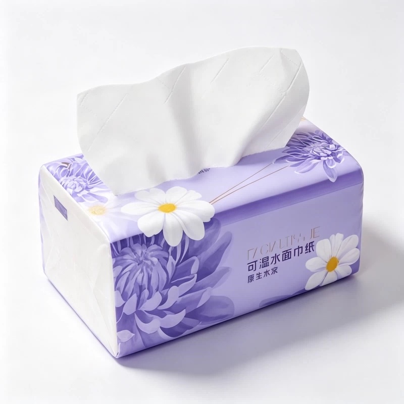 Rose Flower Printed Extractable Facial Tissue Made from Virgin Wood Pulp, Highly Absorbent, Suitable for Bathroom Use, Strong Water Absorption, Unscented
