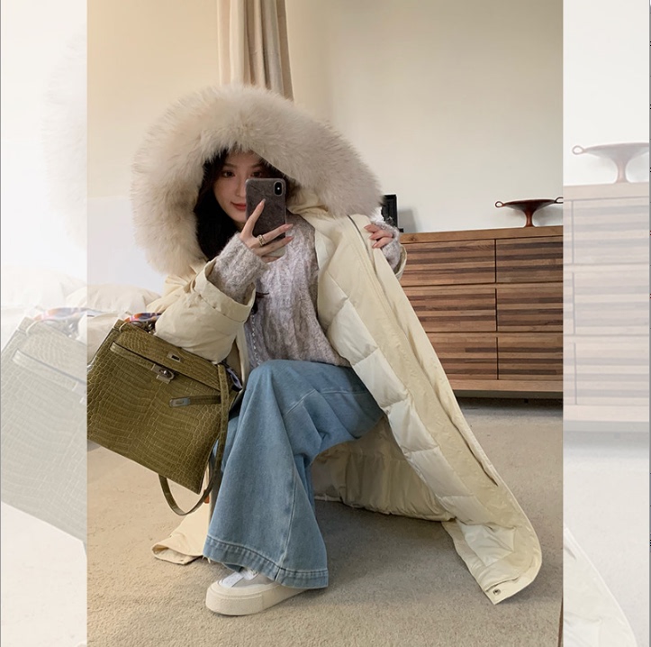 Heavy Weight Windproof and Warm Extra Large Fox Fur Collar Hooded Long down Jacket Qw234044