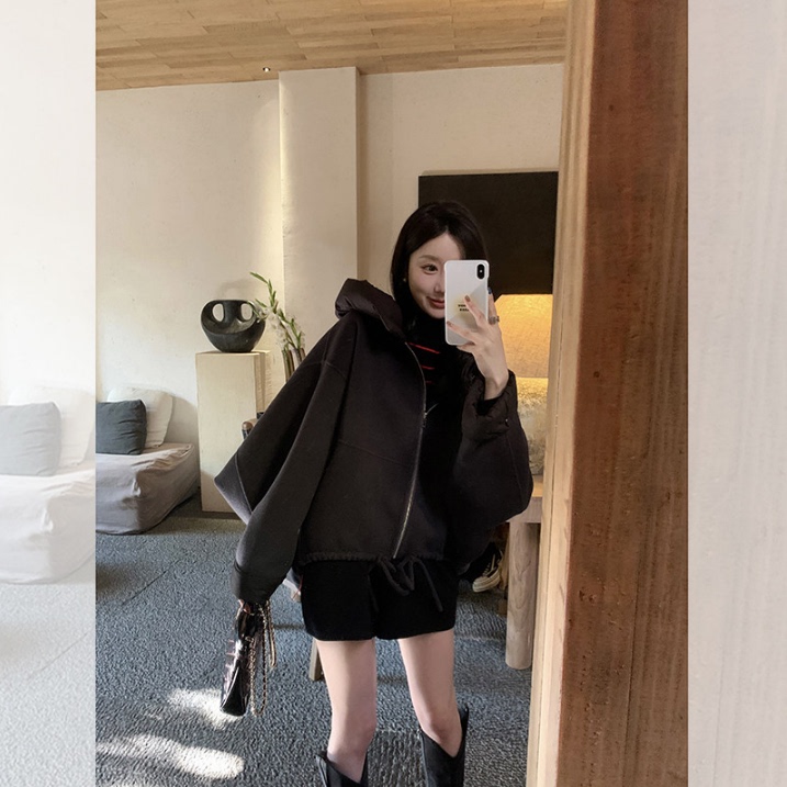 Double-Sided Woolen Patchwork down Short Jacket Qw233105