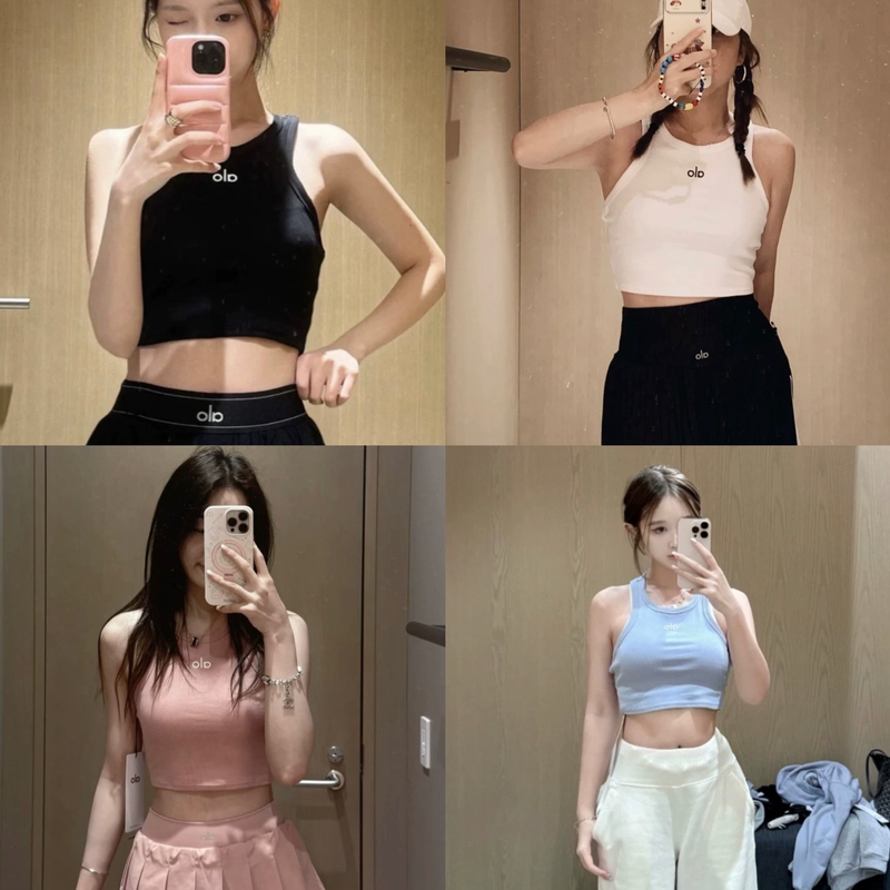 Alo Classic Letter Print Logo Solid Color Slim Fit Sports Yoga Casual Sleeveless Breathable Summer Vest for Women Alo Classic Letter Print Logo Solid Color Slim Fit Sports Yoga Casual Sleeveless Breathable Summer Vest for Women