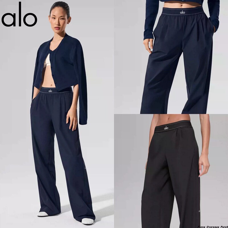 Authentic Alo Yoga High-Waisted Casual Pants, Loose Long Pants, Sports Pants, Slimming Versatile Straight-Leg Pants, Quick-Dry Pants for Women