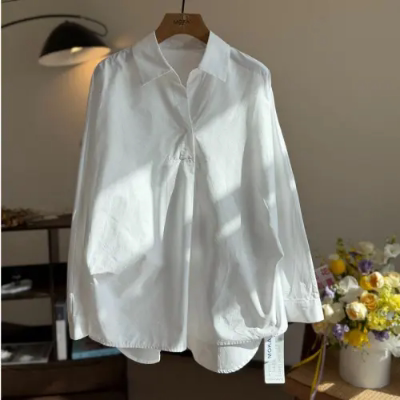 【Xing Kangli Selection】(Premium Imported Fabric) High-End V-Neck Casual Women's Shirt 260075