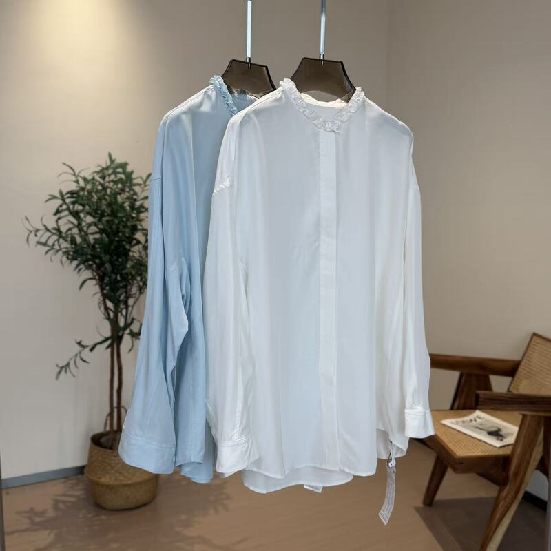 【Xing Kangli Selection】 Mulberry Silk Lace Collar Power-Spun Irregular Women's Shirt (260752)