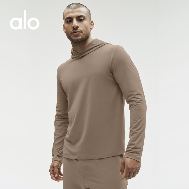 Alo｜Men's Conquer Reform Sports Training Elastic Hooded Long-Sleeved T-Shirt