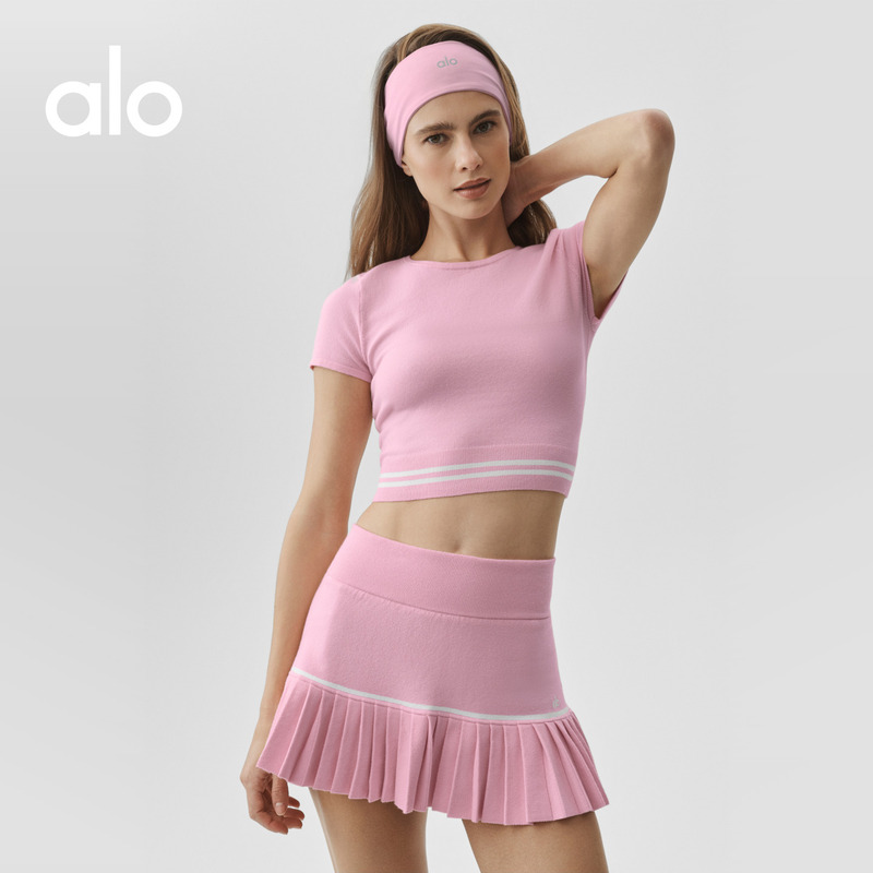 Alo｜Women's 2026 Autumn Scholar Knit My Serve Color-Block Short-Sleeve Knit T-Shirt