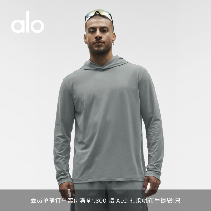 Alo|Men's Conquer Reform Sports Training Stretchy Hooded Long Sleeve T-Shirt Alo|Men's Conquer Reform Sports Training Stretchy Hooded Long Sleeve T-Shirt