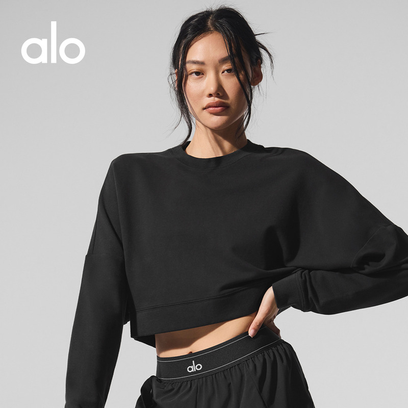 Alo｜Women's Sway Loose-Fitting Short Sports Casual Crewneck Pullover Sweatshirt