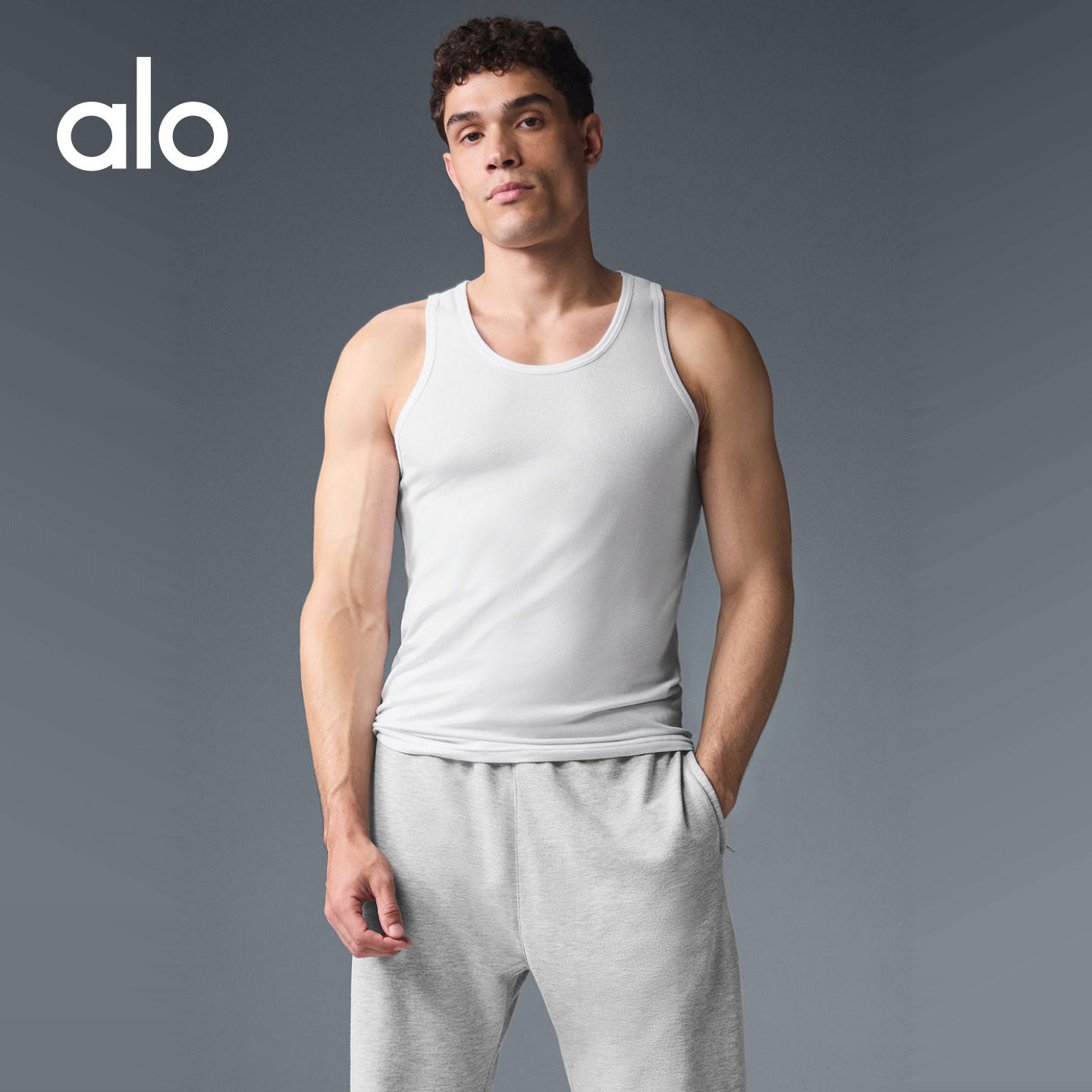 ALO | Men's Everyday Slim Modal Ribbed Sports Training U-Length Tank Top