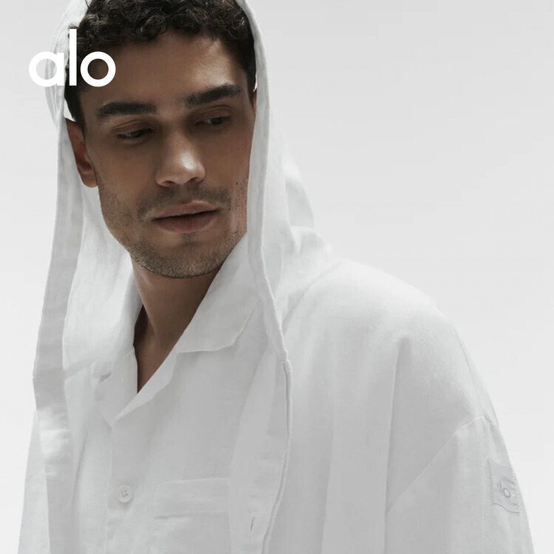 Alo｜Men's Linen Days Loose Casual Button-Down Linen Hooded Cardigan