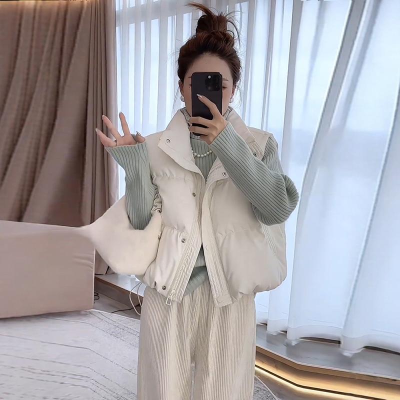 Clearance White Duck down Stand Collar Sleeveless down Jacket for Women 2025 Autumn and Winter New Style Warm Layered Vest Coat Top