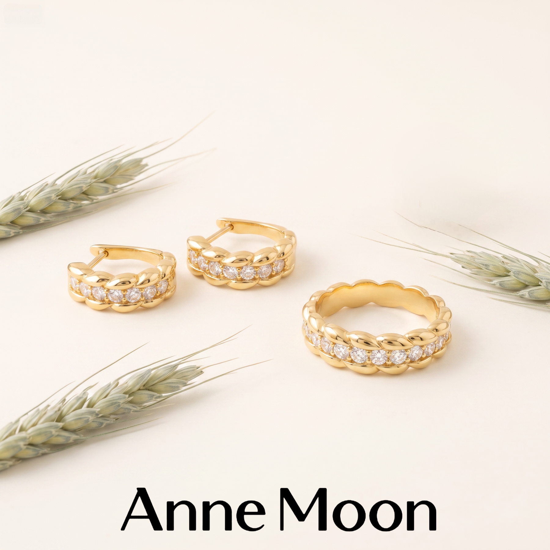 AnneMoon wheat ear light luxury versatile ring earrings