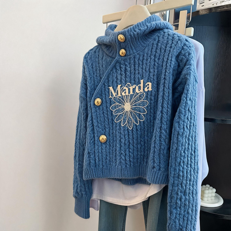 Aphf Official Website Women's Clothing 2026 Summer New Arrival Blue Versatile Hooded Sweater with Unique Design and Super Stylish Top Aphf Official Website Women's Clothing 2026 Summer New Arrival Blue Versatile Hooded Sweater with Unique Design and Super Stylish Top