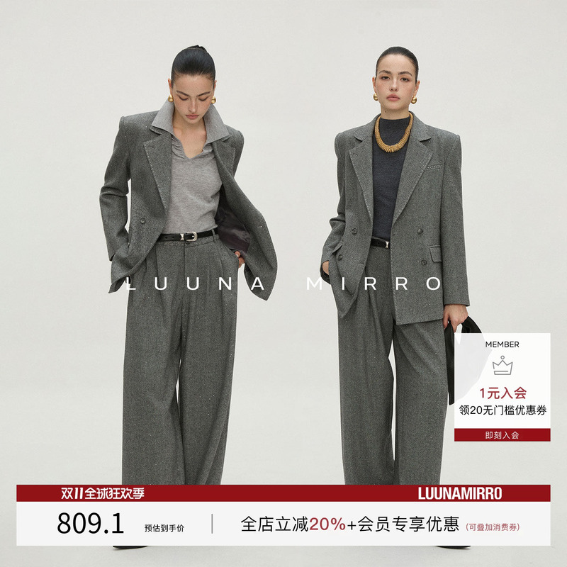 Luunamirro【Oxford Style】Old Money Style Gray Blazer for Women, Relaxed Minimalist Business Attire